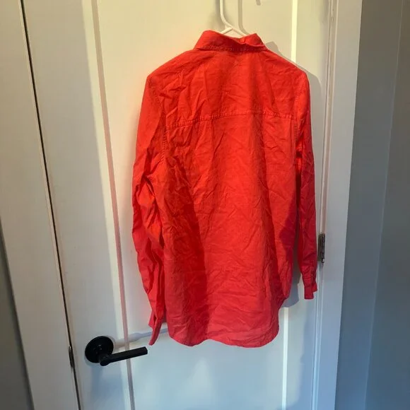 GAP Linen-Blend Easy Shirt Small Coral Pink Button Down - Picture 5 of 6